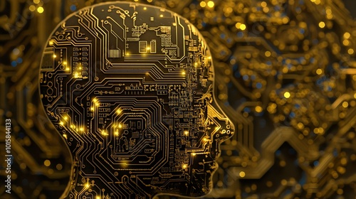 Robotic chips in conjunction with artificial intelligence AI technology. Artificial Intelligence with Human Brain Integration