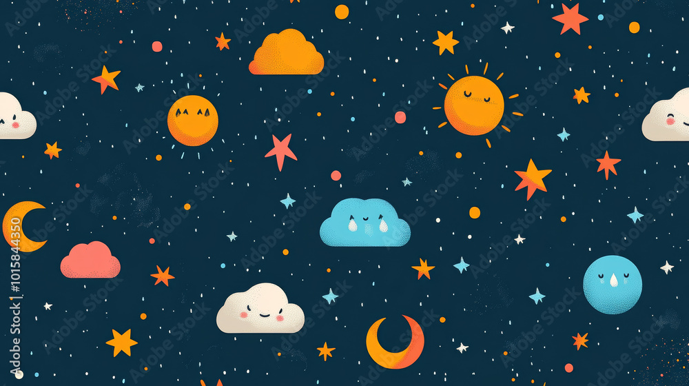 A simple, repeating pattern with weather icons, perfect for backgrounds or presentations. A simple, repeating pattern with weather icons, perfect for backgrounds or presentations.