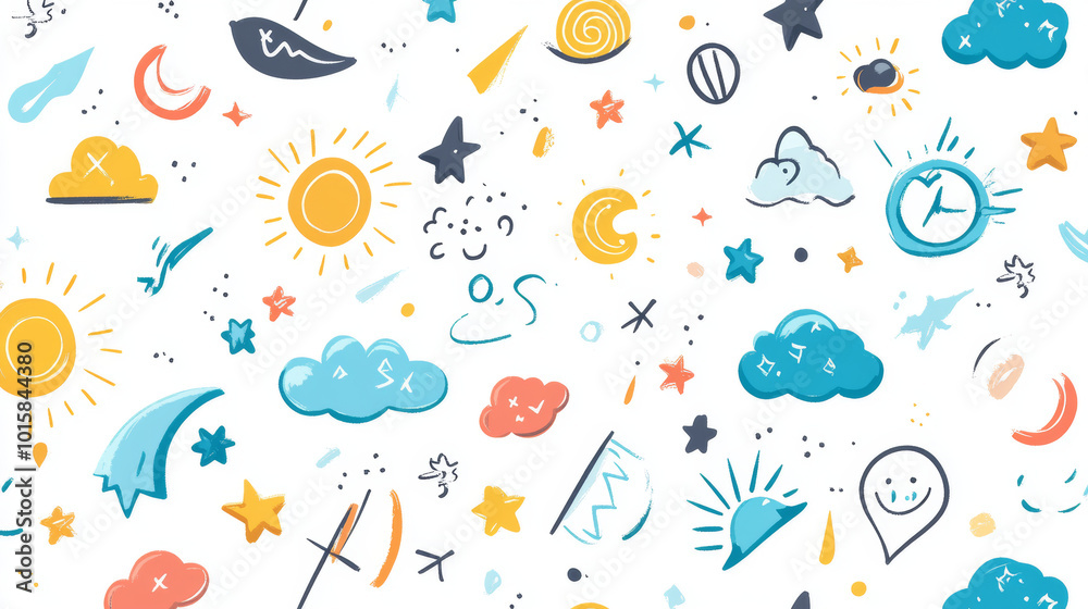 A simple, repeating pattern with weather icons, perfect for backgrounds or presentations. A simple, repeating pattern with weather icons, perfect for backgrounds or presentations.