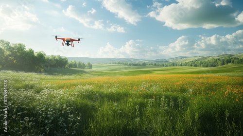 Drone Flying Over a Green Meadow