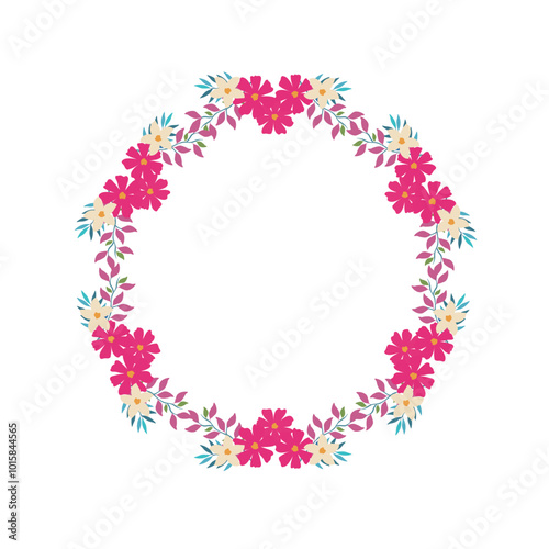 Flat Round wreath,  flowers Vector illustration