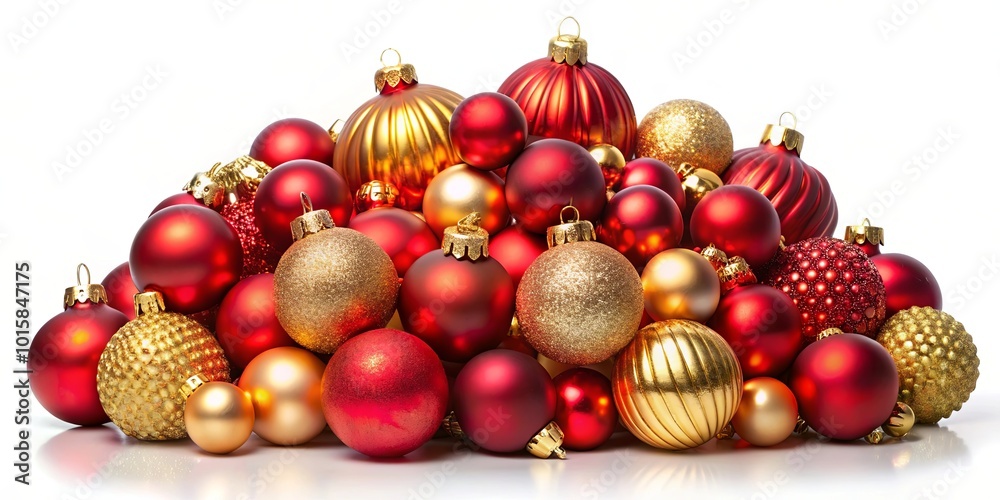 A festive cluster of red and gold baubles, their glossy surfaces reflecting the light, symbolizing the joy and warmth of the holiday season. A festive cluster of red and gold baubles, their glossy surfaces reflecting the light, symbolizing the joy and warmth of the holiday season.