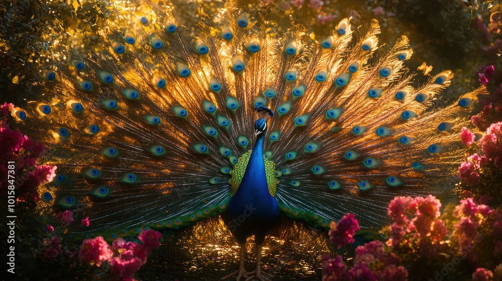 Obraz premium Peacock Displaying Its Plumage