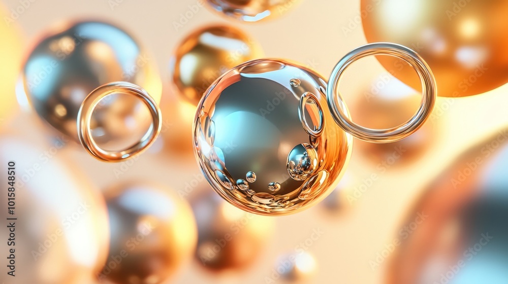 Mesmerizing Floating 3D Spheres and Rings in a Dreamlike Digital Landscape Mesmerizing Floating 3D Spheres and Rings in a Dreamlike Digital Landscape