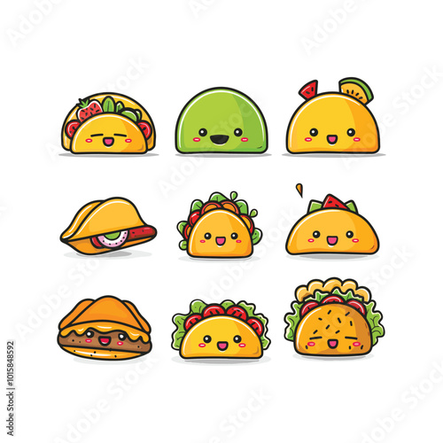 Set taco logo cute vector icon illustration style