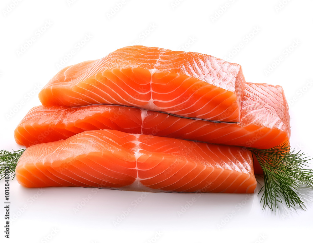 Stack of salmon fish on a white background Stack of salmon fish on a white background