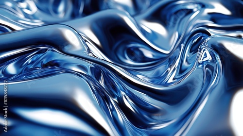 Mesmerizing Metallic Liquid Like Shapes in Captivating Blue Tones Abstract 3D