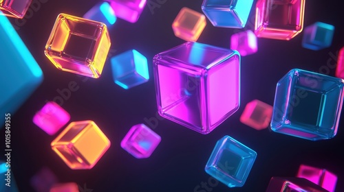 Floating Translucent Colorful Cubes in Abstract 3D