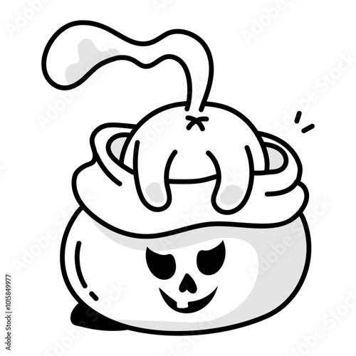 A drawing style icon of a hiding in halloween sack 

