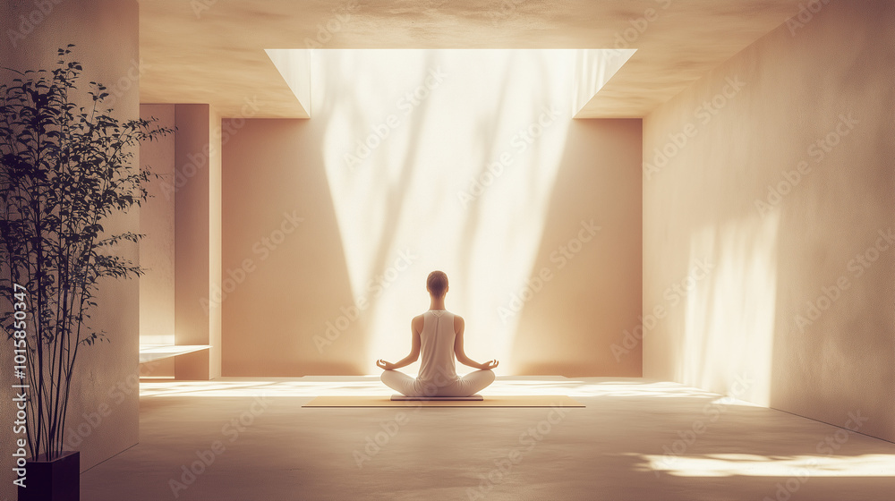 Obraz premium Peaceful Yoga Session in Minimalist Soft Room with Natural Light 