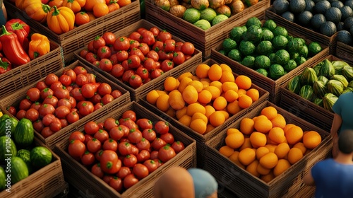 Organic farm market stand, with colorful produce and a friendly vendor