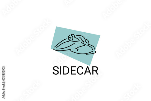 sidecar sport vector line icon. A sidecar driver and his passenger are racing on a circuit. sport pictogram illustration.