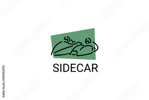 sidecar sport vector line icon. A sidecar driver and his passenger are racing on a circuit. sport pictogram illustration.
