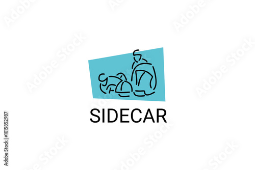sidecar sport vector line icon. A sidecar driver and his passenger are racing on a circuit. sport pictogram illustration.