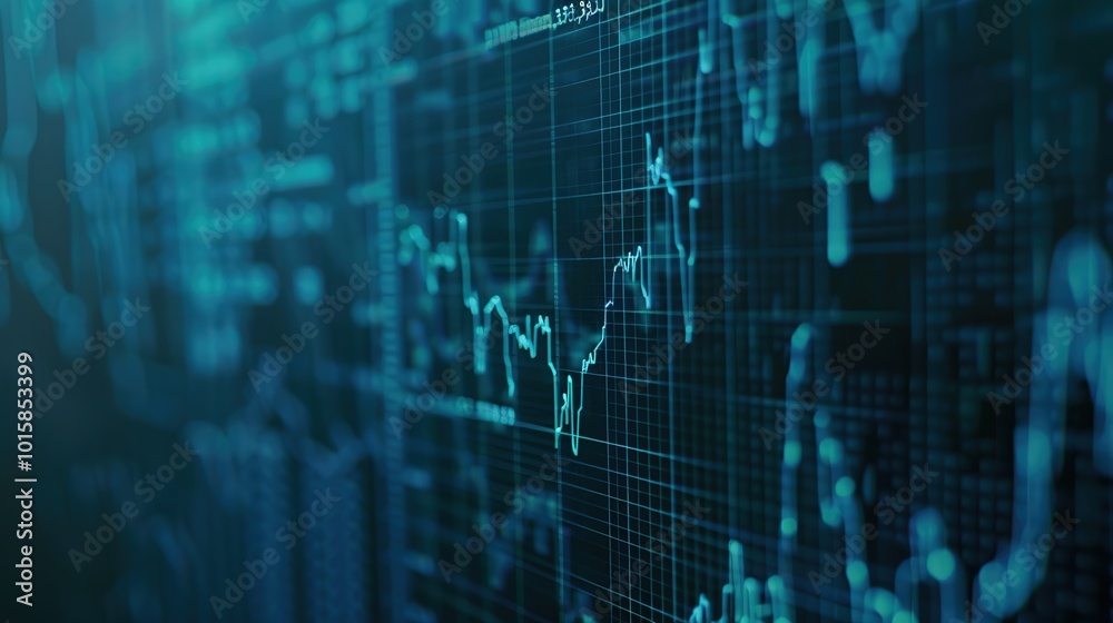 Close-up of digital screen showing downward-trending line graph, symbolizing rate cut in financial markets, economic adjustment concept. Close-up of digital screen showing downward-trending line graph, symbolizing rate cut in financial markets, economic adjustment concept.