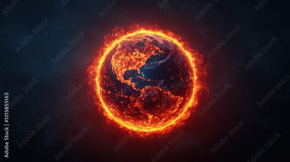 A fiery representation of the Earth surrounded by glowing flames, showcasing a dramatic and fiery atmosphere. A fiery representation of the Earth surrounded by glowing flames, showcasing a dramatic and fiery atmosphere.