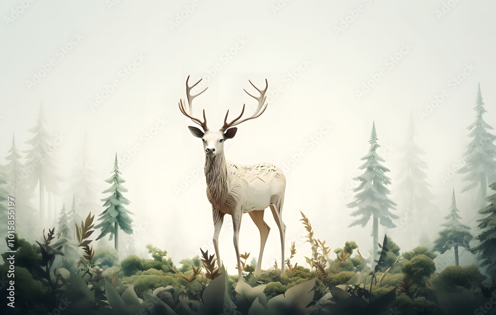 Wild deer with antlers in a forest setting surrounded by nature Wild deer with antlers in a forest setting surrounded by nature