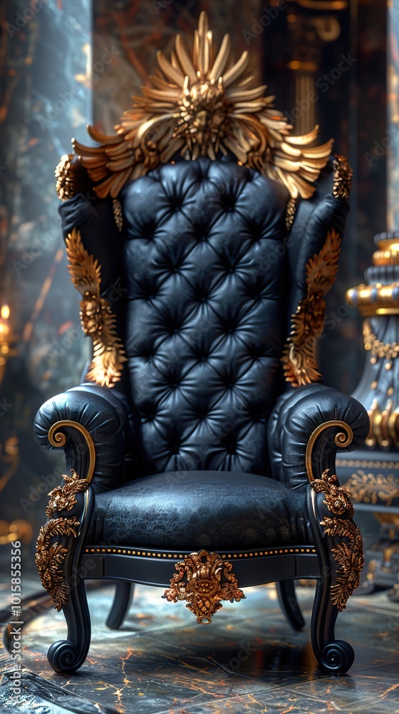 Ornate Gold and Black Armchair: A Regal Design Ornate Gold and Black Armchair: A Regal Design