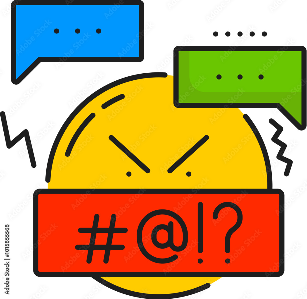 Obraz premium Web blogging or social media hate line icon. Online content, web blogging problem or network social media bad comment thin line vector symbol. Blogger hate speech linear icon with swearing smile