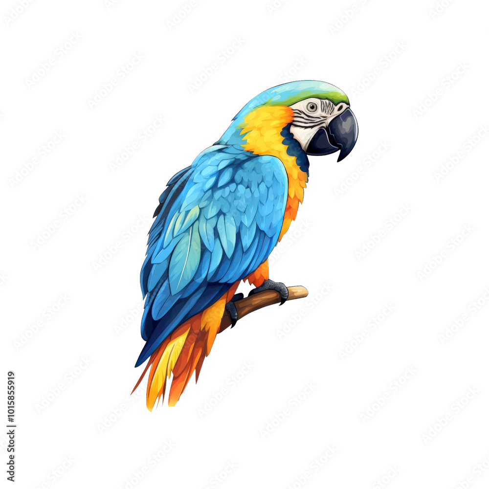 Blue and yellow macaws perched on a branch with green leaves are suitable for nature, wildlife, birds, and tropical themed designs. Generative AI Blue and yellow macaws perched on a branch with green leaves are suitable for nature, wildlife, birds, and tropical themed designs. Generative AI