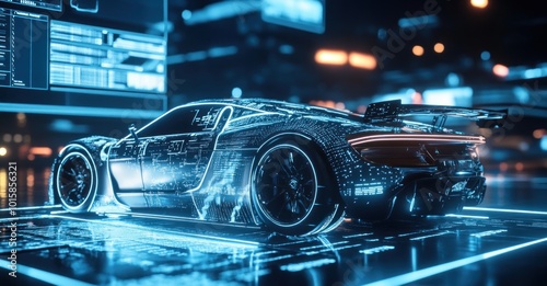 Futuristic Sports Car with Blue Neon Lights