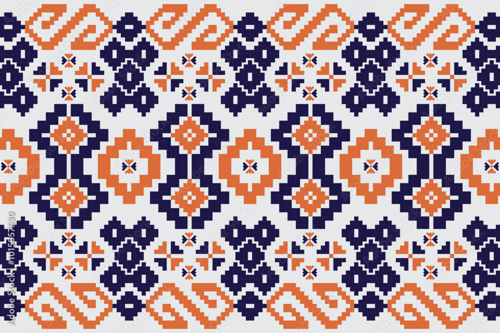 Fototapeta premium The Harmony Blend pattern combines geometric shapes with natural motifs in soothing and vibrant colors. Ideal for throws, curtains, cushions, wall art, and table runners, adding elegance to any decor.