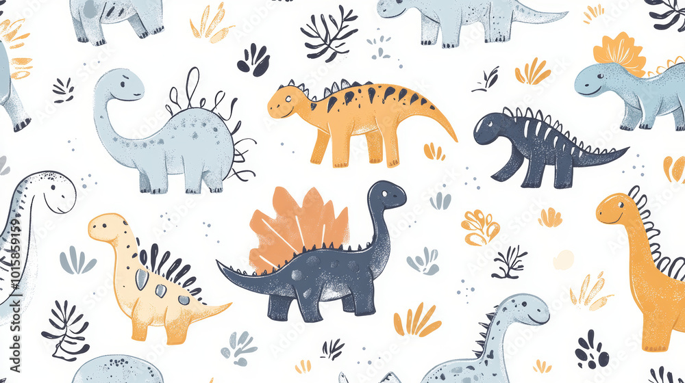 A fun, doodle-style pattern featuring dinosaurs and their footprints. The design repeats seamlessly, perfect for wrapping paper or other creative projects. A fun, doodle-style pattern featuring dinosaurs and their footprints. The design repeats seamlessly, perfect for wrapping paper or other creative projects.