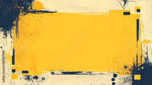 Yellow grunge banner with splatter and geometric elements, blank for text.