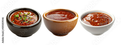 Variety Of Sauces in Small Bowls Displayed On White Background