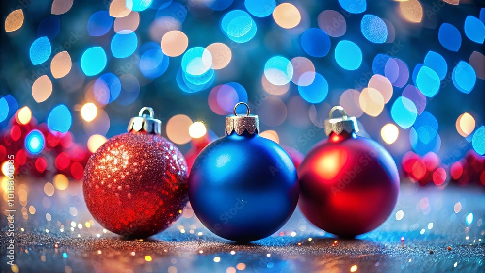 A festive trio of Christmas ornaments, adorned with shimmering glitter, nestled among a symphony of twinkling lights, casting a warm and inviting glow. A festive trio of Christmas ornaments, adorned with shimmering glitter, nestled among a symphony of twinkling lights, casting a warm and inviting glow.