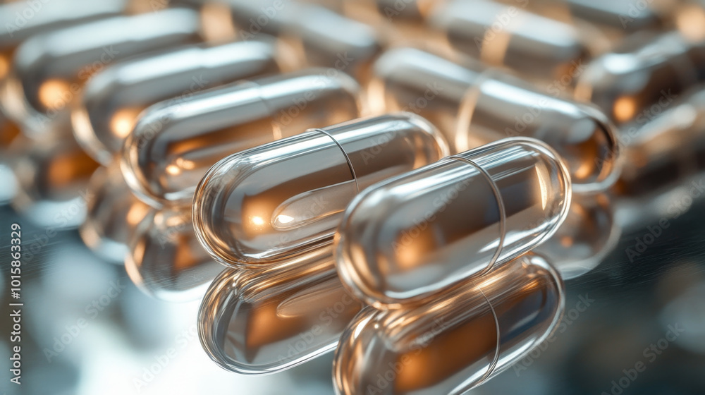 Reflective metallic capsules arranged in rows on a shiny surface, with a warm glow enhancing their smooth texture. Reflective metallic capsules arranged in rows on a shiny surface, with a warm glow enhancing their smooth texture.