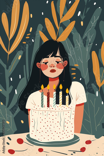 Girl with her birthday cake