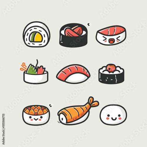 Set sushi logo cute vector icon illustration style