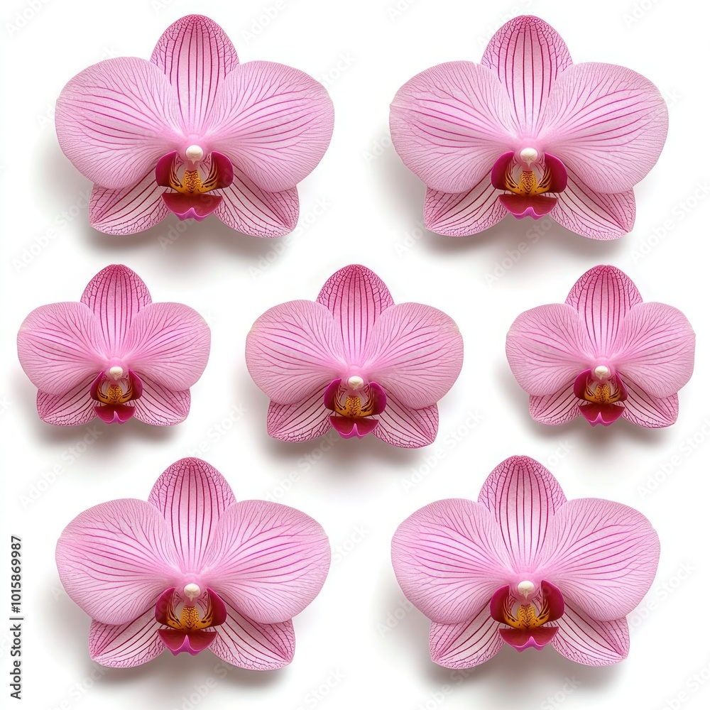 Bundle of Pink Orchid Blossoms Isolated on White Background - Floral Collection Bundle of Pink Orchid Blossoms Isolated on White Background - Floral Collection