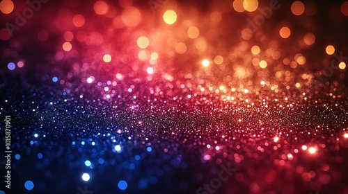 Abstract Blurred Glitter Background with Red, Orange, and Blue Lights