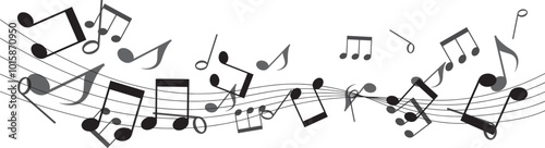 黒い音符のベクターイラスト、躍動感のある音楽素材、バナー背景