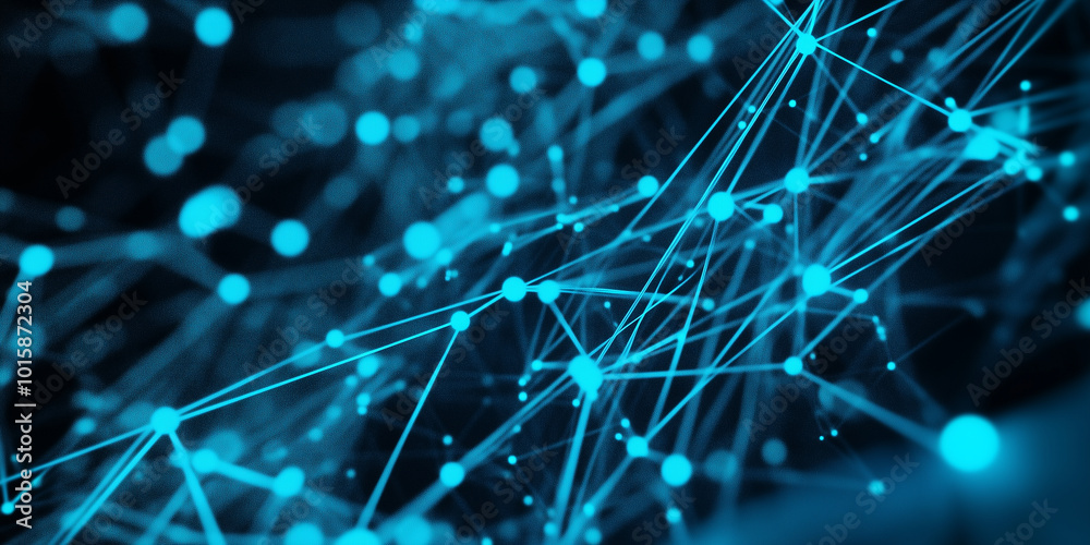 A vast digital web of interconnected nodes glowing in vibrant blue, representing data transfer and seamless connectivity between global enterprises in the digital realm.