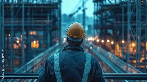 Industrial worker looking at the construction site