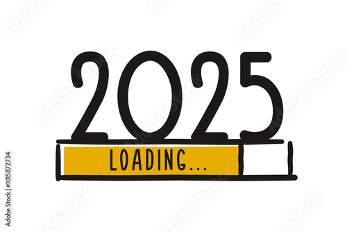 2025 loading progress bar icon – Vector doodle illustration for New Year with download screen and number. Happy new year!