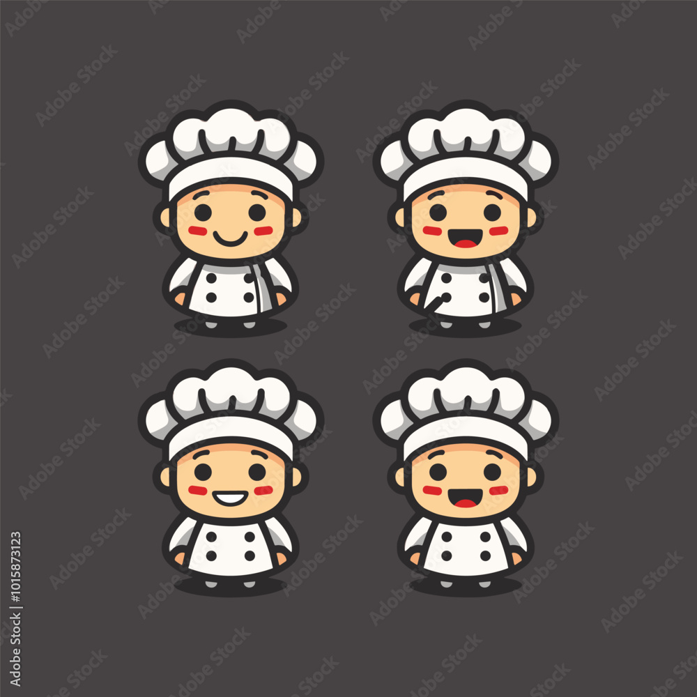 Set chef logo cute vector icon illustration style Set chef logo cute vector icon illustration style