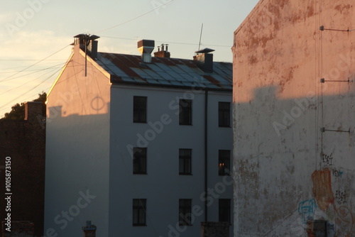 old europian houses in the sunset