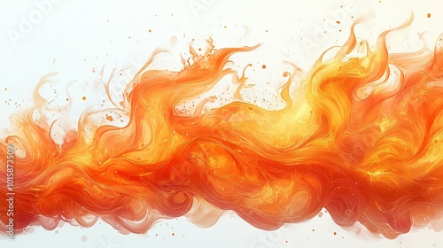 Abstract Watercolor Painting of Swirling Orange and Yellow Flames