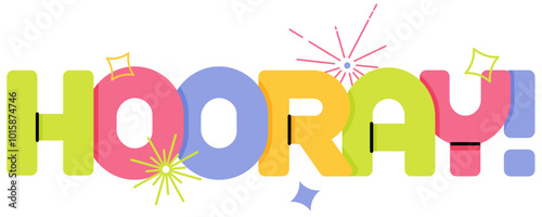 Lettering Hooray! with stars and decorative elements text