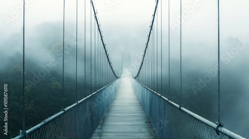 a suspended bridge over a foggy valley, symbolizing strength and engineering marvel. photo