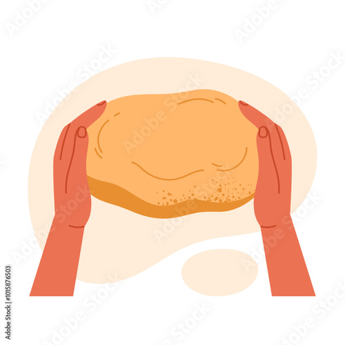  The process of kneading dough hands from wheat flour. Baked goods and pizza making. Homemade pastry concept. Isolated vector illustration in cartoon style