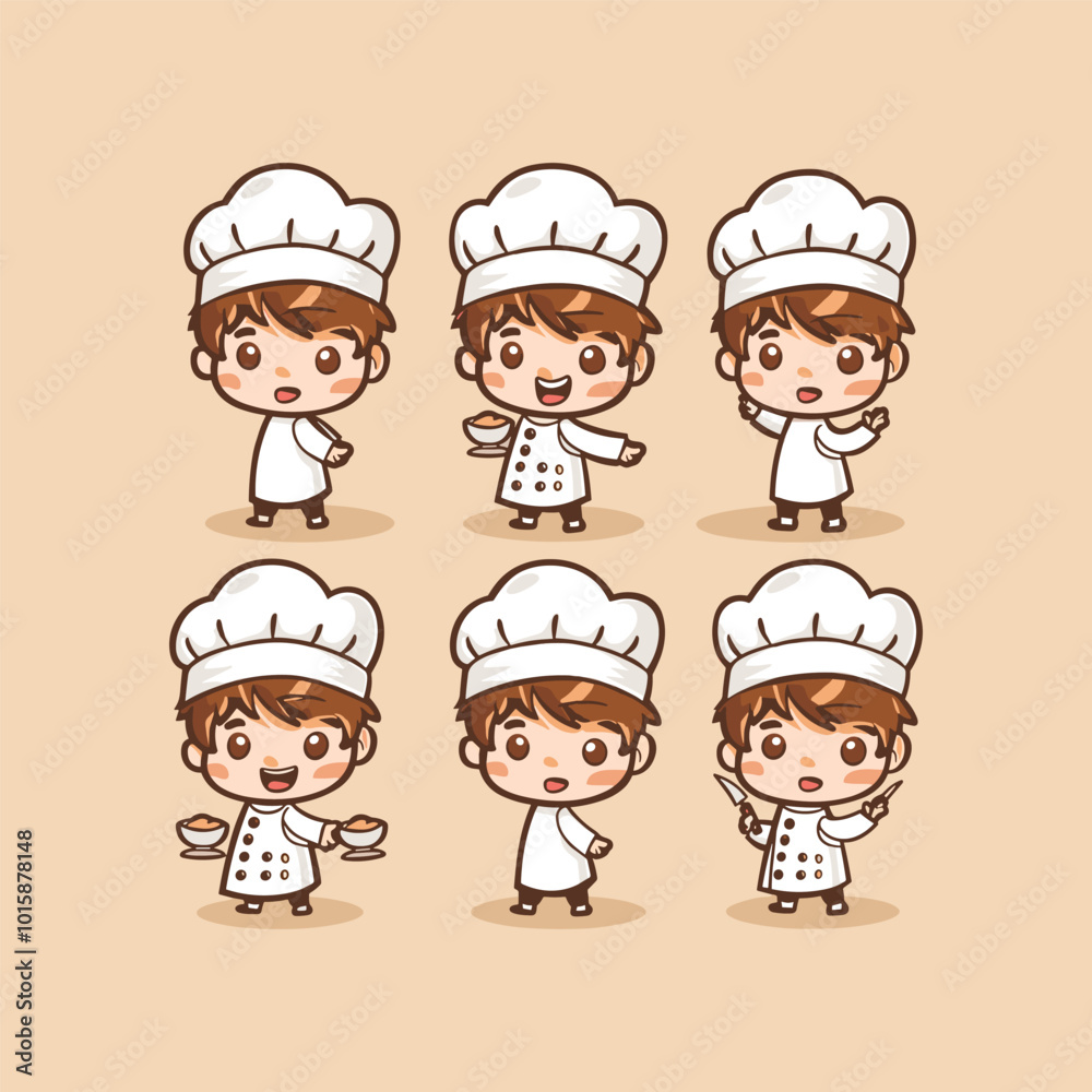 Set chef logo cute vector icon illustration style Set chef logo cute vector icon illustration style