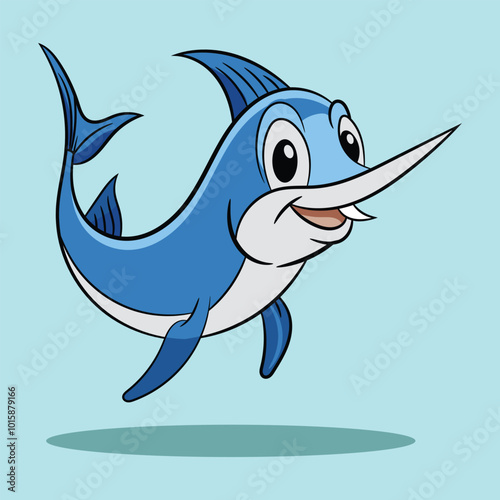 Cute hand-drawn funny marlin fish smile cartoon illustration
