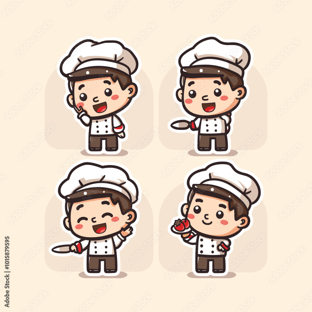 Set chef logo cute vector icon illustration style Set chef logo cute vector icon illustration style