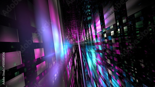 Fototapeta Naklejka Na Ścianę i Meble -  Colors blend and flow through a digital landscape, creating a mesmerizing visual experience of light and movement that captivates the viewer's imagination. 3d render