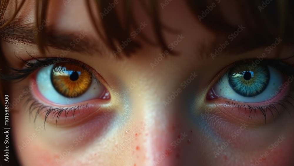 Close-Up of Heterochromia Eyes with One Blue and One Brown Eye Close-Up of Heterochromia Eyes with One Blue and One Brown Eye